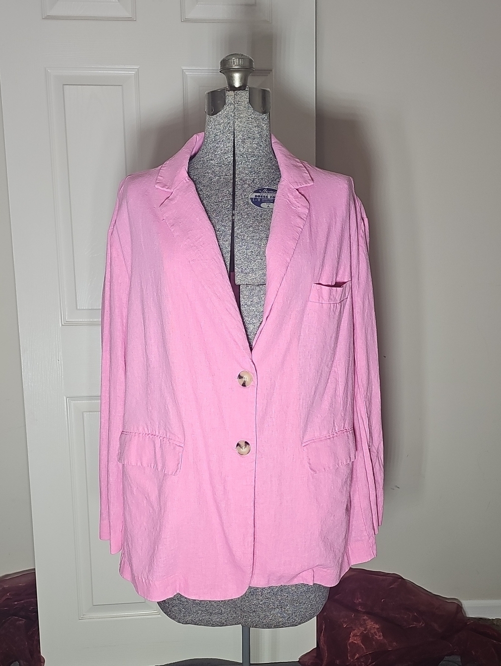 Urban Outfitters Pink Two Button Three Pocket Linen Blend Blazer Jacket Size S